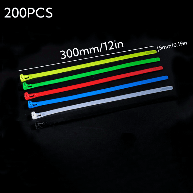 TEMU 200-pack Reusable Nylon Cable Zip Ties - Adjustable, Foldable, Washable - Plastic Wire Straps For Home, Office, Garden, Workshop, Industrial Organization