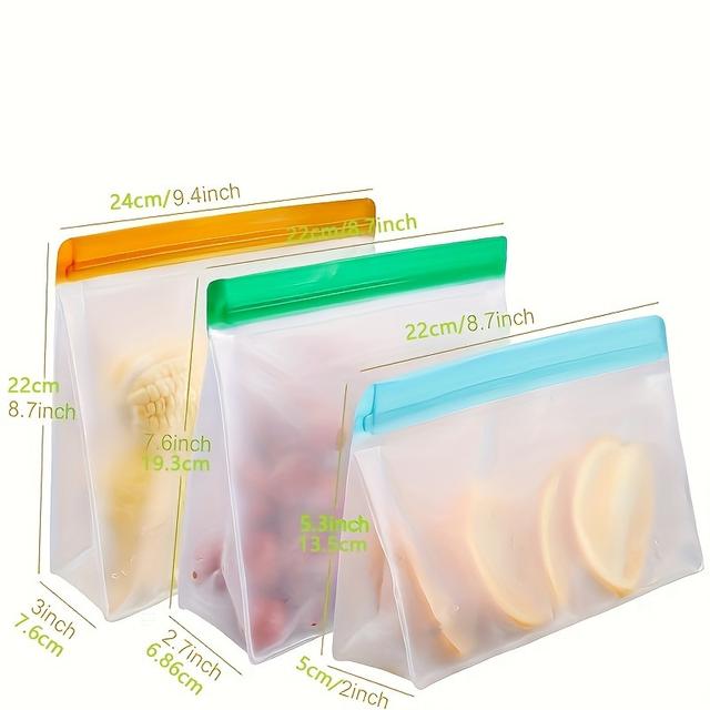 TEMU Reusable Silicone Food Storage Bag, Leak Proof And Reusable , Travel/ Home Storage Bag -1 Reusable Gallon Bag/ 1 Reusable Sandwich Bag/ 1 Reusable Snack Bag (excluding Bisphenol A)