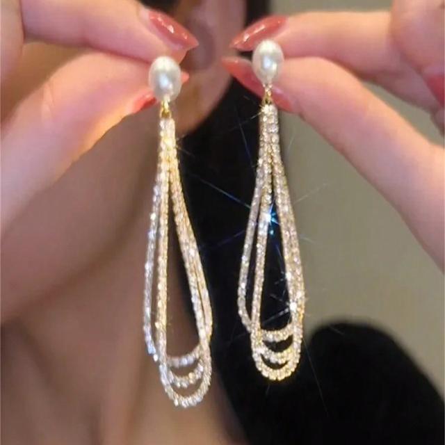 TEMU A Pair Of Long Teardrop-shaped Tassel Earrings With Artificial Pearl Details, Stylish And Elegant Jewelry