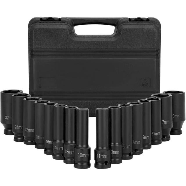 TEMU Impact Wrench Nuts Set 16pcs 1/ 2 Inch 10-32mm Socket Wrench Set Impact Nut Set Deep And Flat Assortment For Car Care