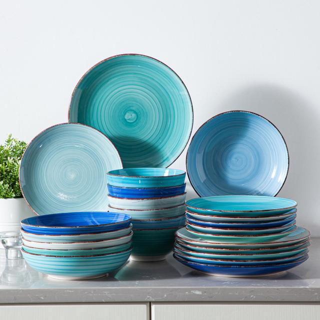 TEMU Ensemble de Vaisselle en Grès à Motif Peintes à , 24 Pièces - Service pour 6