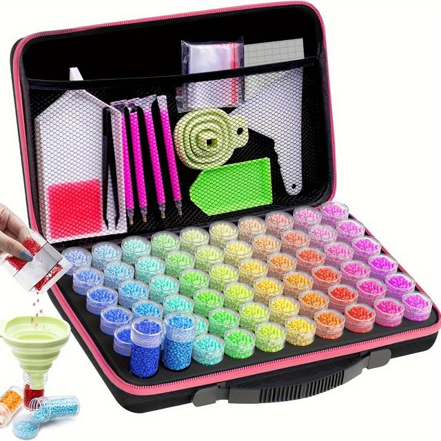 TEMU 1-set Pink Nylon Diamond Art Painting Storage Kit With 120 Slots - Includes Beads, Tools & Accessories For 5d Diamond Art Enthusiasts, Diamond Painting Kits
