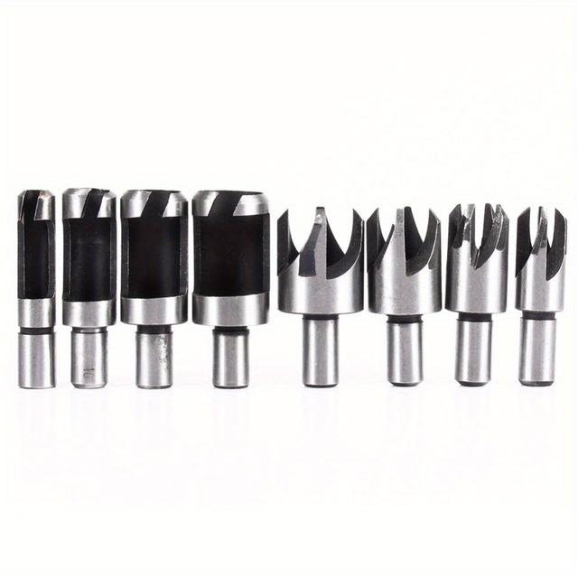 TEMU 8 Pcs Wood Plug Cutter Drills Straight & Tapered Taper Claw Type Drill Bits 5/ 8" 1/ 2" 3/ 8" 1/ 4" Woodworking Cutting Tool