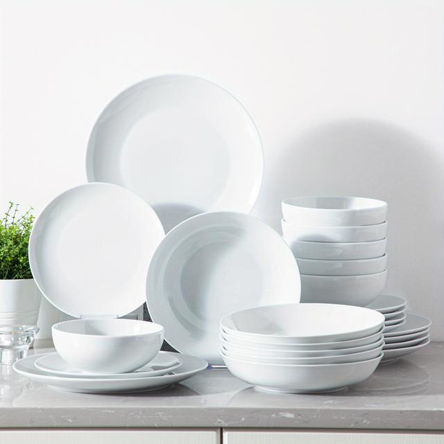 TEMU Set Of 24 Modern White Porcelain Dinnerware, Round Dishes For 6 People - High-quality Serving Plates And Bowls For Desserts, Salads, Soups, And Pasta