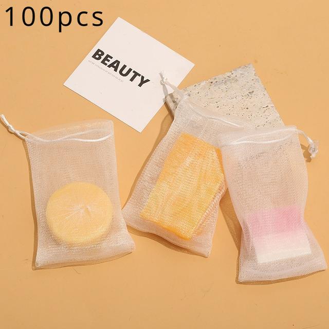 TEMU 100 Stück 3.5*5.9 Zoll Peeling-Mesh Seifenbeutel mit Schaumstoff, Doppelschichtige Seifentasche mit Zugbandhalterung, Geeignet für Hochzeitsgeschenke