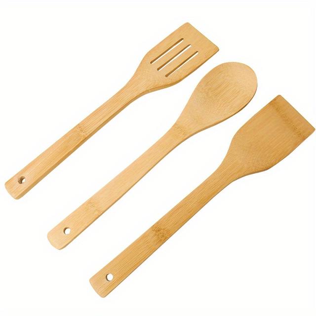 TEMU Set Of Kitchen Utensils Including A Bamboo Spatula And A Frying Pan Spatula