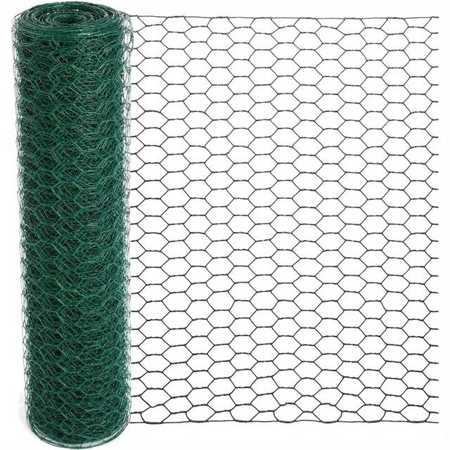 TEMU 1 Rolle Hexagonal Galvanisiert PVC Beschichtet Hühnerdrahtgitter, 15.7 x 157 , 0.6 Dicke, Kunststoffmaterial, für Handarbeiten, Geflügel, Gartenzaun, Blumenarrangements