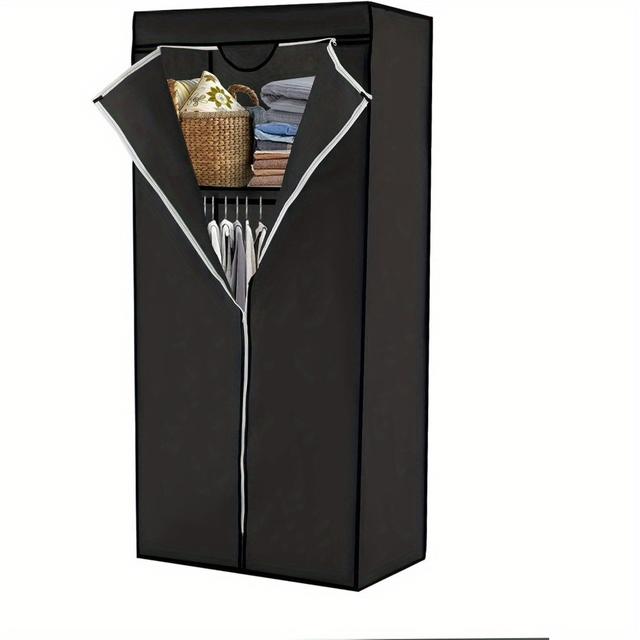 TEMU Canvas Wardrobes For Bedroom Canvas Bedroom Wardrobe Portable Wardrobe 158x68x45cm Fabric Wardrobe Foldable Closet With Cover Hanging Rail Clothes Storage Rack Simple Furniture Black