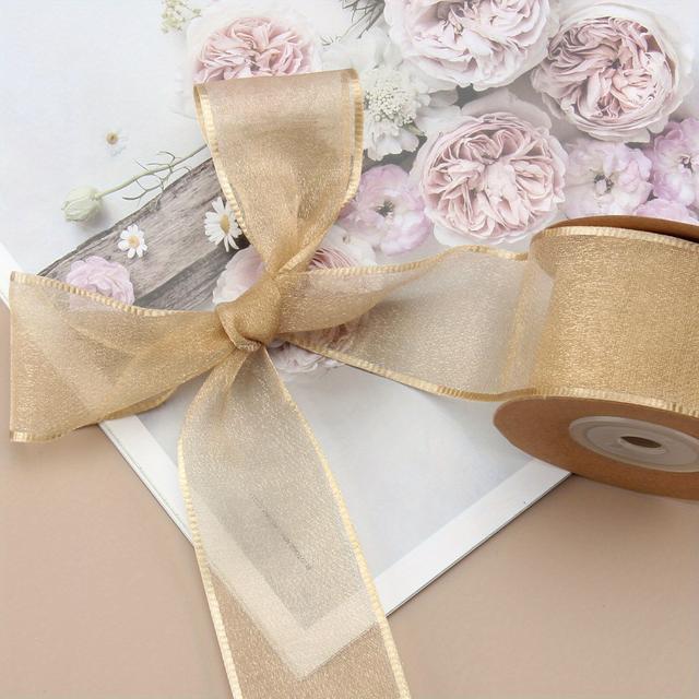 TEMU 1 Roll, Transparent Gauze Tape, Polyester Edge Gauze Tape High-quality Gauze Tape Bouquet Packaging Cake Packaging Bow Decoration Holiday Wedding Valentine's Day Festival Party Decoration Ribbon