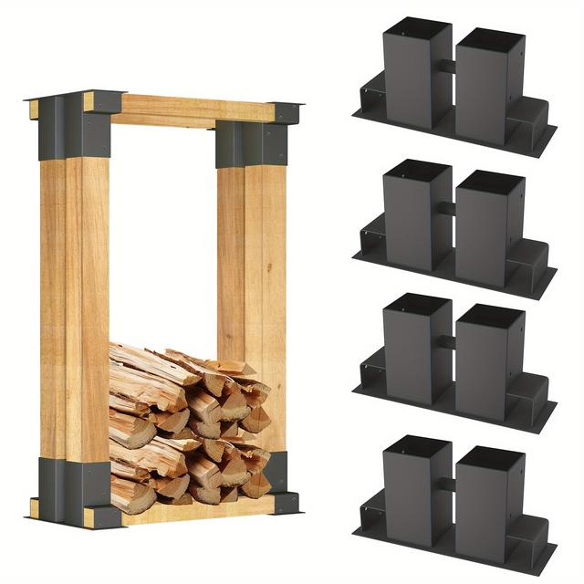TEMU Holzstapelhilfe Stabile Stapelhilfe für Brennholz Set von 4 Holzstapelhaltern für Brennholz Brennholzregal Brennholzregal für den Innen- und Außenbereich