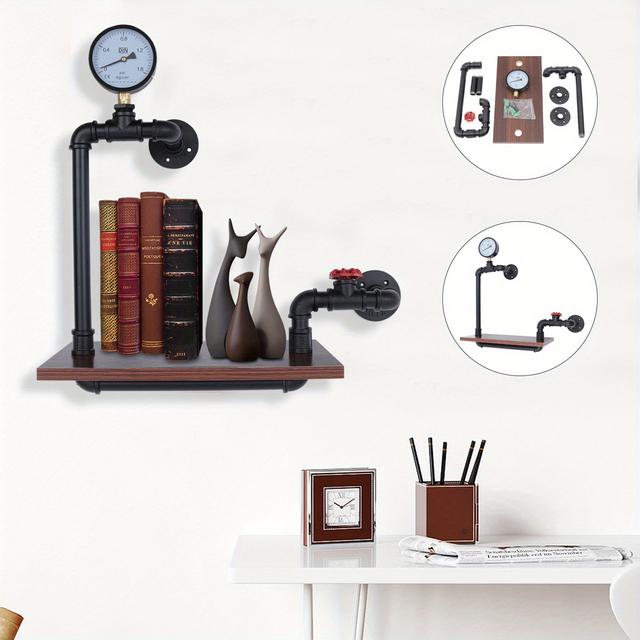 TEMU Étagère murale industrielle 1 étagère Étagère Supports d'étagère de tuyau industriel Étagère en et fer Tuyau industriel d'étagère industriel 40 x 57 cm