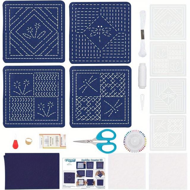 TEMU 4 Sets Diy Coaster Kit Dragonfly Kit Beginner Embroidery Kits With 4 Coaster Kits For Adults Hand Sewing Kit Thread And Needles