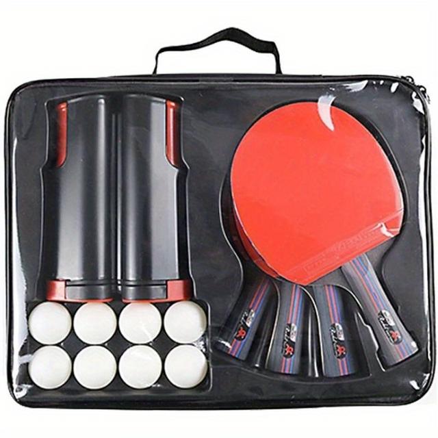 TEMU Portable Table Tennis Set. Premium . Retractable Net, And 4 Profesional Paddles. Storage Case. Up To . Indoor And Outdoor.