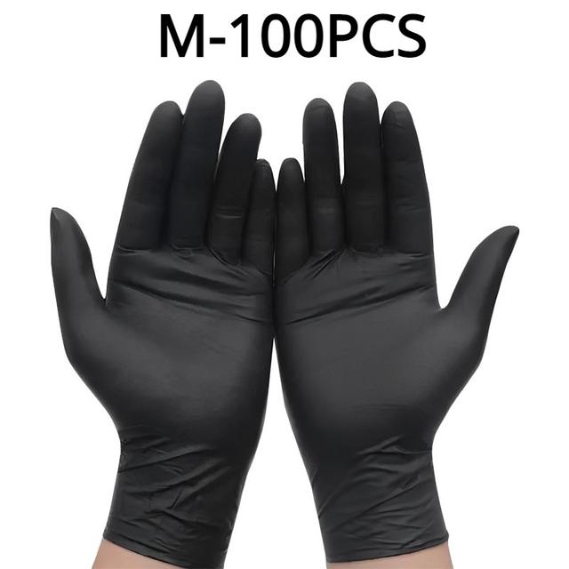 TEMU 100/50pcs Black Disposable Nitrile Gloves - Latex & Powder Free, Tattooing, , And Salon Cleaning, Disposable Apparel