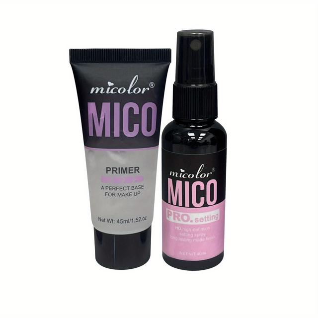 TEMU 2pcs Primer + Setting Spray Set, Makeup Gel Brighten Skin, Pre-makeup Barrier Cream, Long-lasting Moisturizing Invisible Pore Setting Oil Natural Makeup