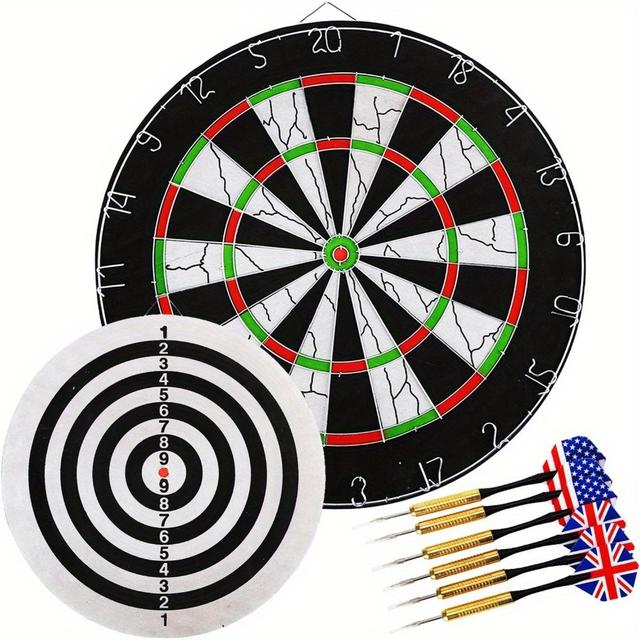 TEMU Kiváló minőségű, kétoldalas dartsablon professzionális dartsdobáshoz, szizálrost darts készlettel és precíziós drótegszegélyű nyilakkal.