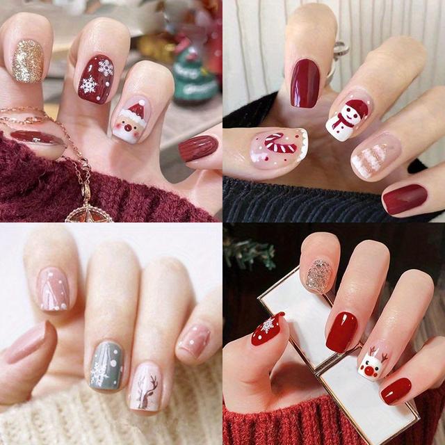 TEMU 96 Cute Nail Short Nail Length Temperament Fake Snowflake And Snowman For Women
