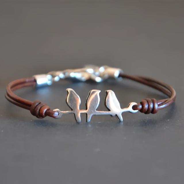 TEMU 1pc Unique Bird-shaped Leather Rope Bracelet - Vintage-inspired, Simple, Creative, Adjustable Jewelry For Men And Women - Perfect Gift For Family, , Or To Show Appreciation And Love