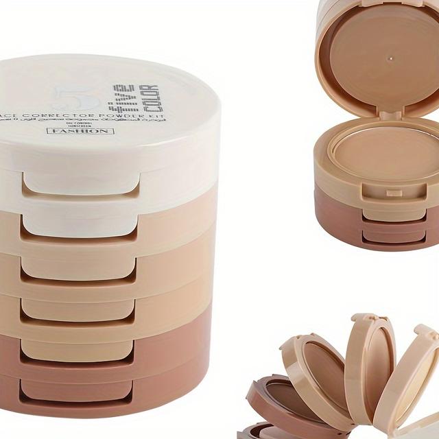 TEMU 5-shade Color Correcting Compact Powder - Long-lasting 24-hour Oil Control & Skin Brightening, Natural Finish Contour & Setting Powder For Tones
