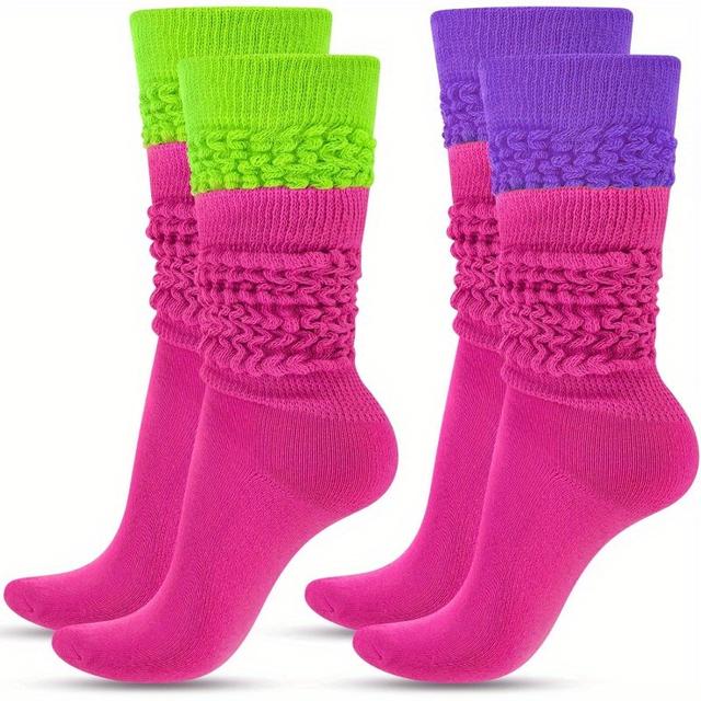 TEMU 2 Paar 80er Jahre Neon Damen extra lange, schwere, weite Socken, extra hohe, schwere Socken, dicke Scrunchie-Socken