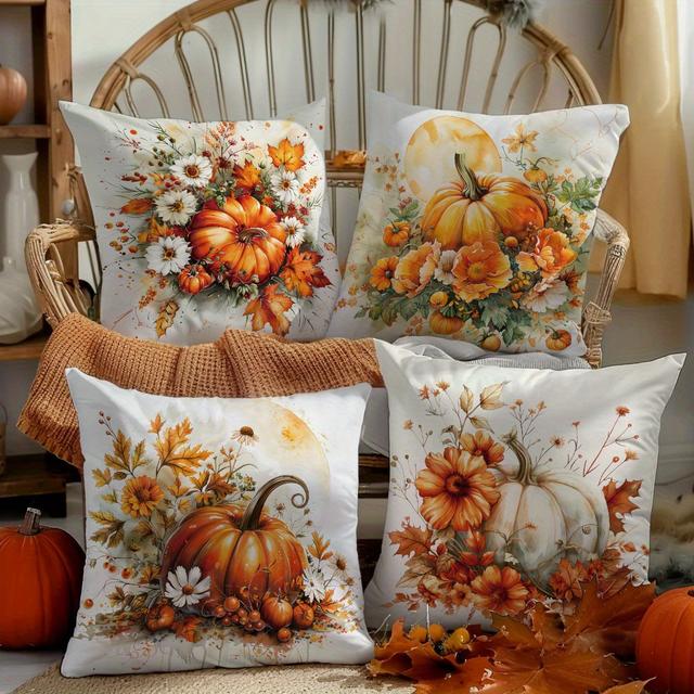 TEMU 4pcs, Single-sided Printed Pillowcase Set, Pumpkin And Pillowcase Four-piece Set, 17.7*17.7in, Home Decoration Pillowcase Suitable For Living Room Sofa Bedroom, Without Pillow Core