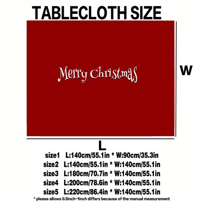 TEMU 1pc Festive Merry Christmas Tablecloth, Red Polyester Rectangular Table Cover, Machine Made Woven, Easy Clean, Perfect For Holiday Dining & Party Decor