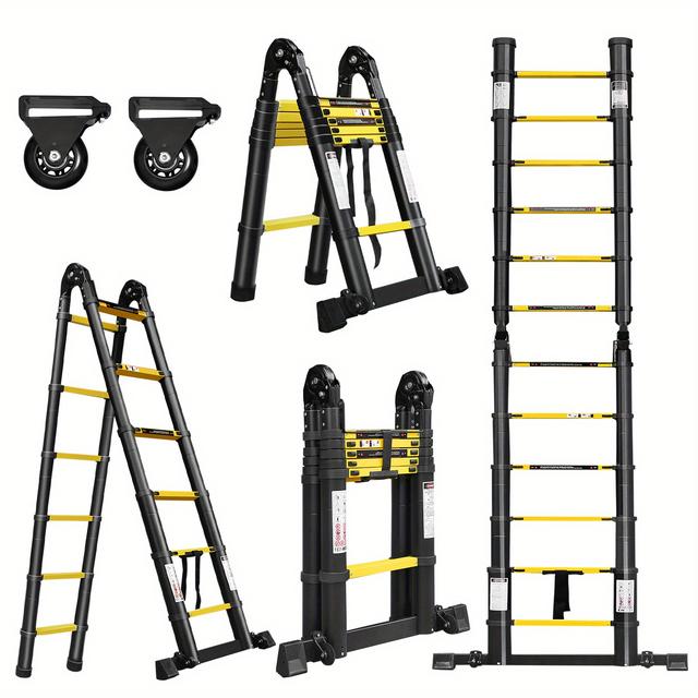 TEMU Telescopic Ladder, Aluminium Telescopic Ladder, Non-slip Aluminium Ladder, Folding Ladder, Ladder, Extendable Ladder, Telescopic Design, Ladder, Max. 150 Kg Load
