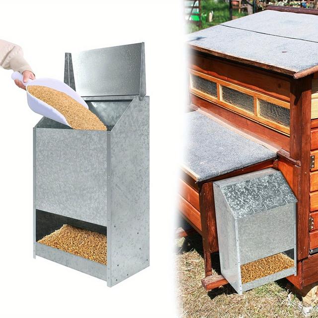 TEMU Automatic Chicken Feeder, Hanging Feeding Trough, Stainless Steel Chicken Food, Large Feeder With Lid For Poultry, Turkey, Geese, Ducks, 22. 5 Kg