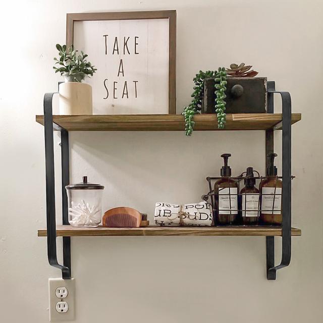 TEMU 2 Tier Industrial Metal Wall Shelves, Rustic Storage Racks, Floating Shelves, Wall Shelves, Kitchen Spice Rack, For Bedroom, Kitchen, Living Room, Bathroom