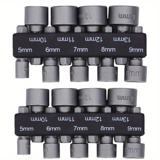 TEMU 18pcs Hex Socket & Nut Driver Set, 5mm-13mm - Chrome Vanadium Steel Screwdriver Bits For Home Diy Projects