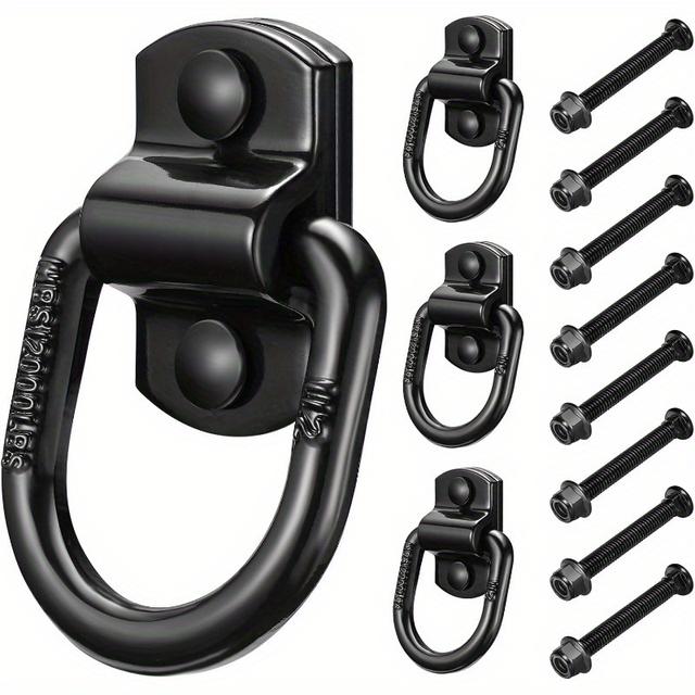 TEMU 4 Pack Heavy Duty Steel D Rings Tie Down Anchors With Screws, 1/ 2" -on D Ring Tie Down For Trailers, 12000lbs Break Strength Trailer Tie Down Anchor For Trailer, Truck Bed