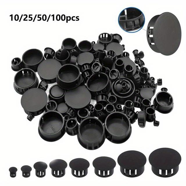 TEMU 10- Black Plastic Hole Plugs, Dust Caps With , Assorted Sizes For Table Box Extra Hole Sealing