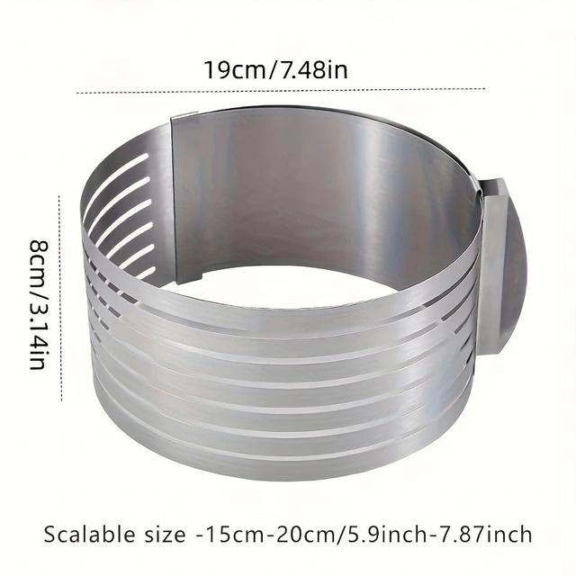 TEMU Adjustable Stainless Steel Cake Slicer - 7-level Precision Cutter Ring For Perfect Slices, Fits 6-8 Inch Cakes