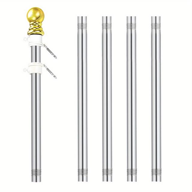 TEMU 6ft Flag Pole Kit, Flag Pole For Garden, 1.8m 5 Sections Stainless Steel Flag Pole For Outside House Garden Yard, Residential Or Commerical Flag Pole Kit (not Included Bracket And Flag)
