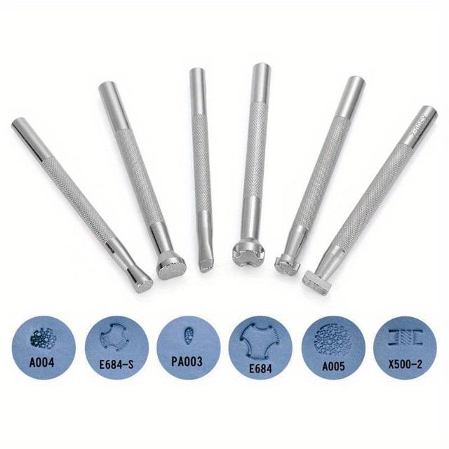 TEMU Set Of 6 Professional Leather Stamps, Made From Alloy Steel, Designed For Carving And Leather Crafting - Silver Color