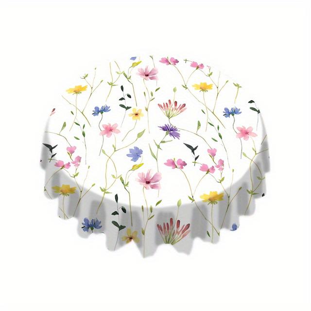 TEMU 1pc Round Tablecloth Compatible For Round Tables - Elegant Print With Foliage & Botanical Patterns, - Fabric, Fits Round Dining Tables,, For Home & Hotel Use, Table Cover