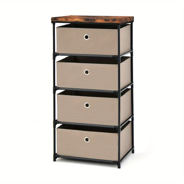 TEMU 4-tier Fabric Dresser, Fabric Nightstand W/ 4 Drawers, Home Organizer Unit W/ Sturdy Metal Frame, Chests Of Drawers For Closet, Storage Dresser For Bedroom, Hallway, Entryway
