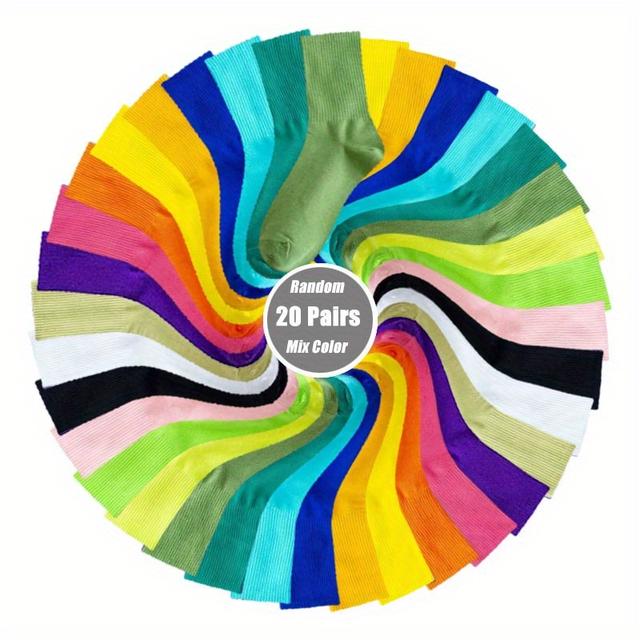 TEMU 20 Pairs Of Popular Women's Colorful Solid Crew Socks, Lightweight And Comfortable For Athletic Use