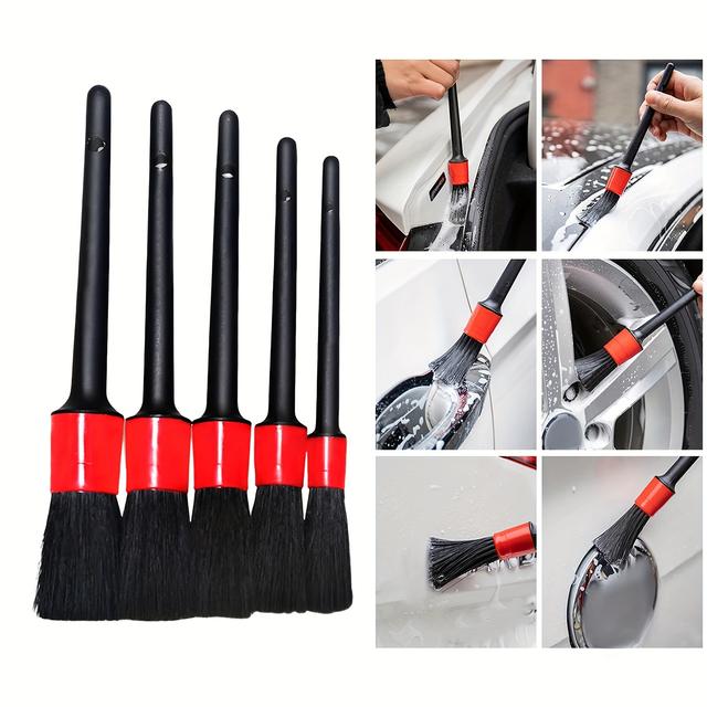 TEMU 5 Pcs Car Truck Detail Brush Set - Car Wash Kit With Wheel, Interior, Dashboard & Air Outlet Brushes