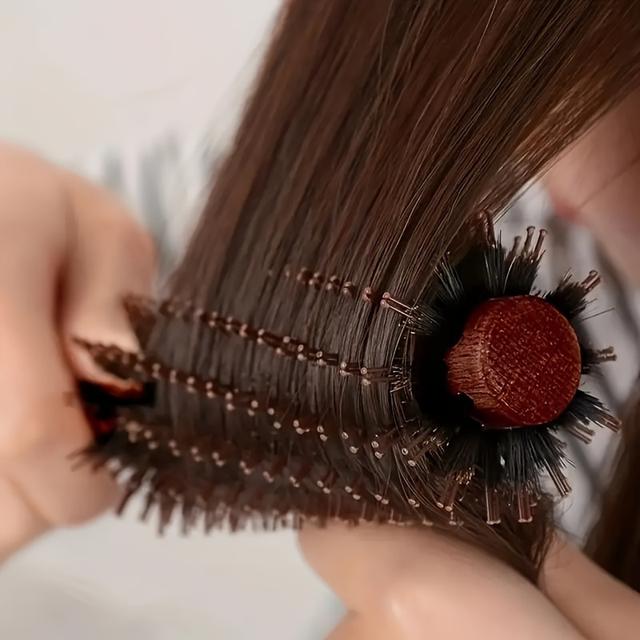 TEMU Premium Natural Bristle Hair Brush With Wooden Handle - , Ideal For Straightening & Curling, All Hair Types Hair Brush Set