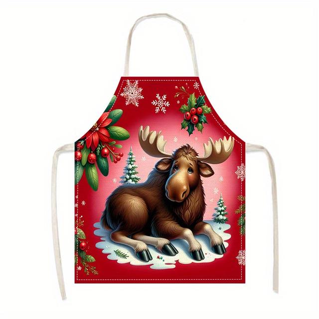 TEMU 1pc Christmas Moose Apron, Creative Wear, Unisex Linen Cooking & Grilling Apron, Home Cleaning , Woven Linen 100% Material For Men And Women