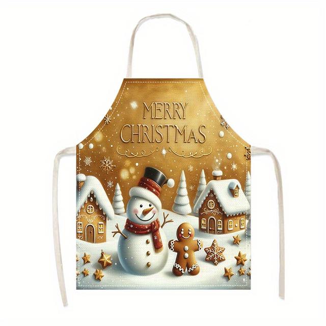 TEMU 1 Stück Weihnachts-Schürze mit kreativem Schneemann- und Lebkuchenmann-Motiv, unisex Küchen- und Haushalts-Schürze für Familienbarbecues, Zubehör für die Küche