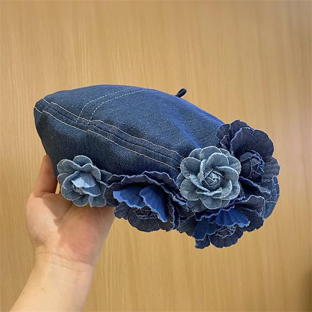 TEMU Autumn-winter Niche Color- 3d Flower Beret For Women, Trendy And Fashionable, Flattering Face, Fluffy Painter Hat Style