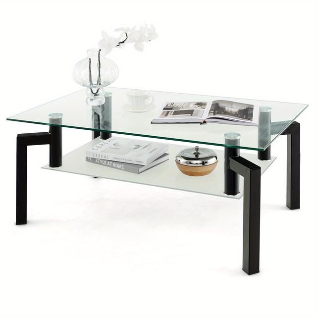 TEMU Table basse avec plateau en verre, table basse en verre pour salon, table d'appoint pour et 100x60x43cm