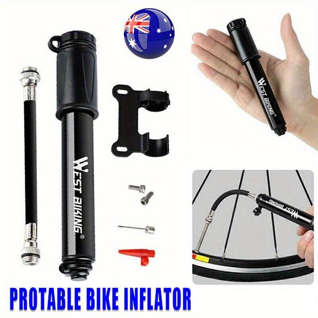 TEMU Aluminum Alloy Portable Mini Bicycle Pump, Tire Air Pump, Super Inflation Compatible With And Schrader Valve Frame Mounted For Ball Pump Needle/frame Mount
