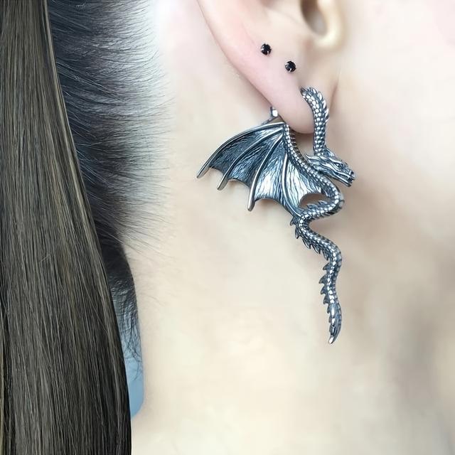 TEMU Retro & Boho Style Gothic Dragon Earrings - Delicate Front Back Ear Jackets For Casual & Party Wear
