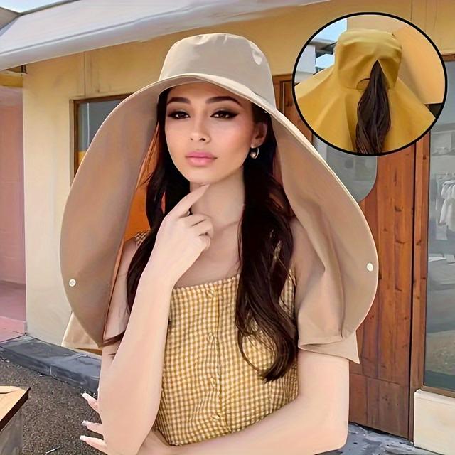TEMU The Wide-brimmed Sun Hat Is Foldable And Lightweight, Provides Breathable Facial Protection, And Has A Collar Design, Allowing Women To Stay Cool During Outdoor Activities And Summer.