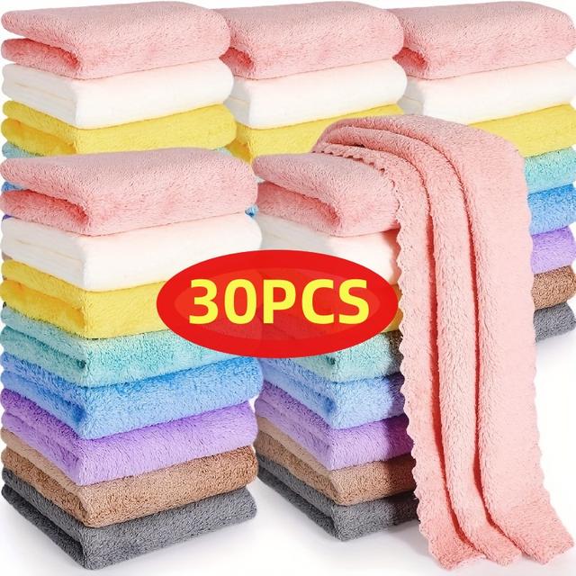 TEMU 20/ 30pcs Of Solid Color Luxury Towels, Small Square Towels, Soft, Absorbent And Vibrant - , Travel Bathrooms, Kitchens And School Essentials