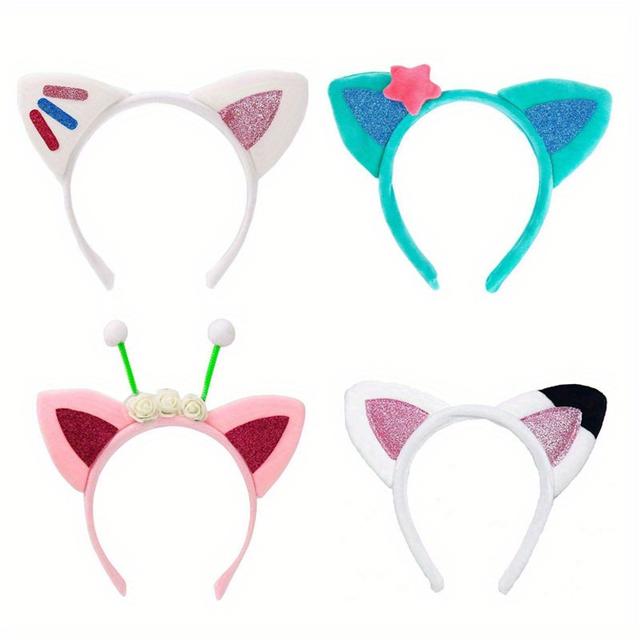 TEMU 4pcs Unique Cat Ears Headband, Cat Ears Hair Band & Hair Clips, Sequins Color Block Up, Women Halloween Party Supplies Photography Props, For Gifts