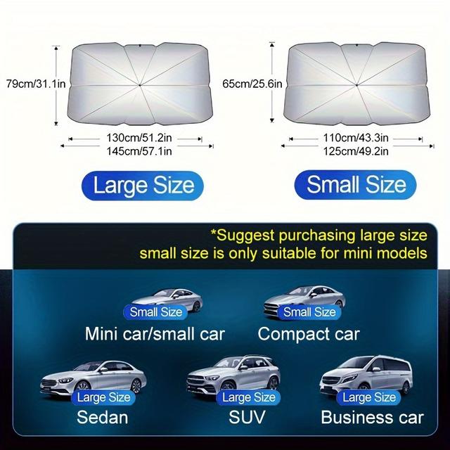 TEMU Foldable Car Windshield Sunshade - Uv Protection Umbrella For Front Window, Heat Insulation Cover
